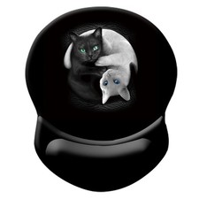 Ergonomic Mouse Pad, Wrist Rest Support, Non-Slip PU Base, Black, White Cats