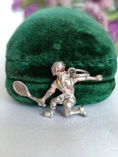 Vintage Sterling Silver And Enamel Tennis Player Tennie Interest Charm/ Pendant