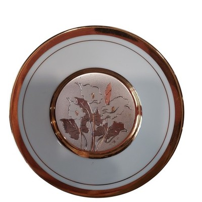Chokin Art Collectible Plate Calla Lily Flowers New 24k Gold with Stand