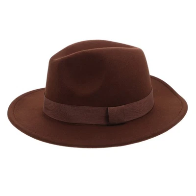 Chapeau Fedora en feutre de laine à larges bords pour homme, chapeau habillé - Photo 1/4