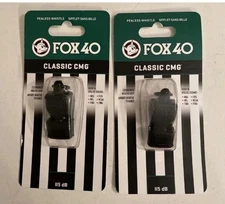 2 Fox 40 Pealess Whistle 115 dB Classic CMG Cushioned Mouth Grip NBA NFL FIFA 