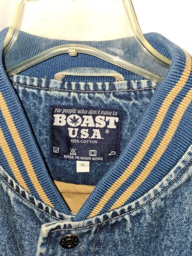 Men's Denim and  Tan  Varsity Jacket