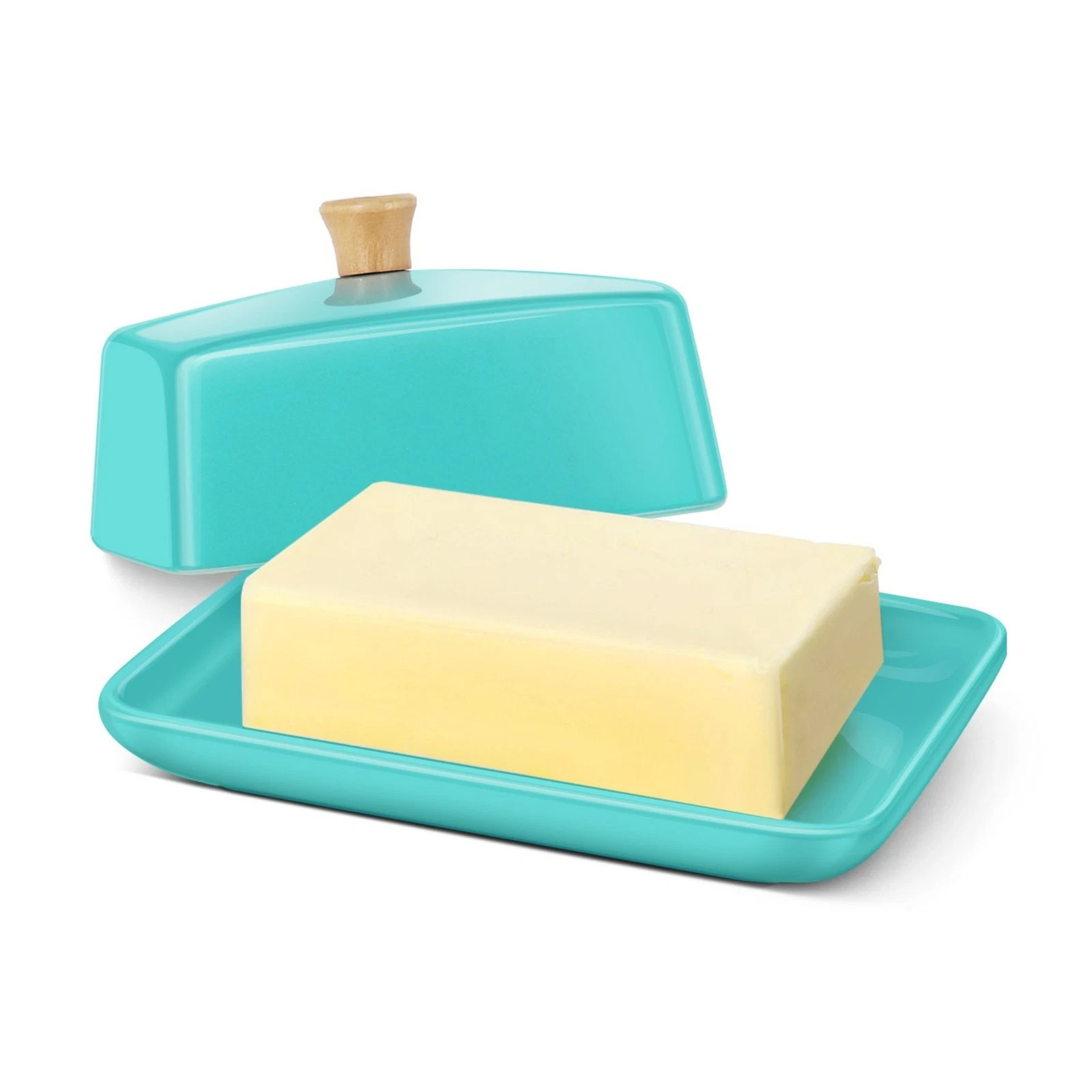 Ceramic Blue Butter Dish and Lid Cover - Butter Storage and Preservation 7in