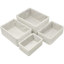 Storage Baskets 4-Piece Set - Stackable Woven Basket Rope Bin Boxes for2122