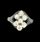 Art Deco vintage sterling silver clear rhinestone cluster ring size 3 scroll