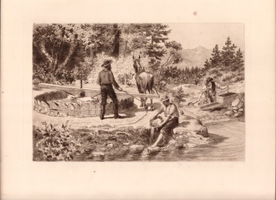 1888 CALIFORNIA GOLD RUSH DAYS original antique etching art print JOSEPH LAUBER