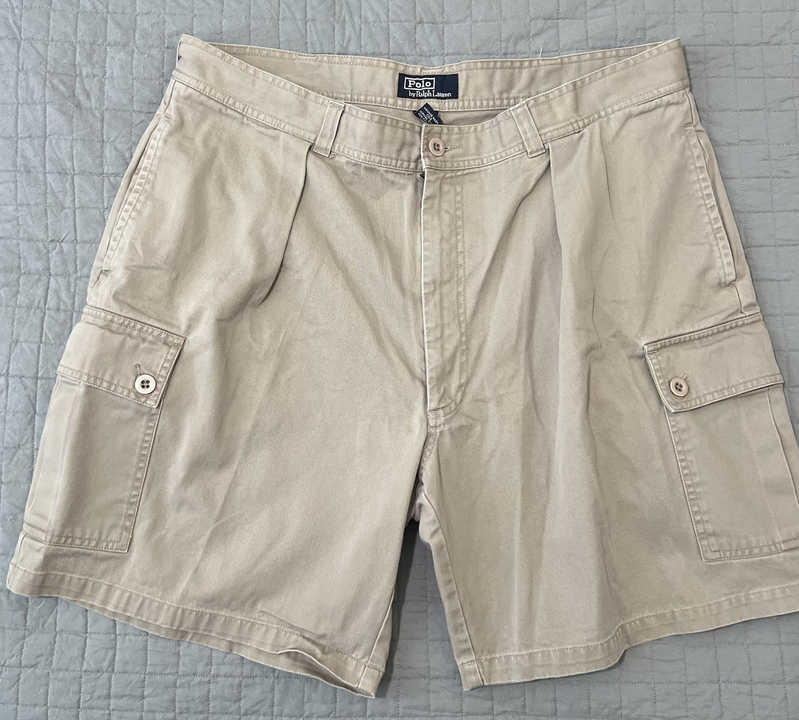 VINTAGE Polo Ralph Lauren Tarpoon Cargo Chino Shorts Men Size 38 Beige Khaki