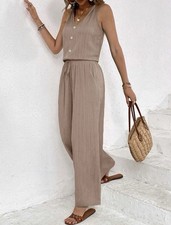 Brand New Casual Matching Co Ord Set Top And Trousers Holiday Summer Size 14