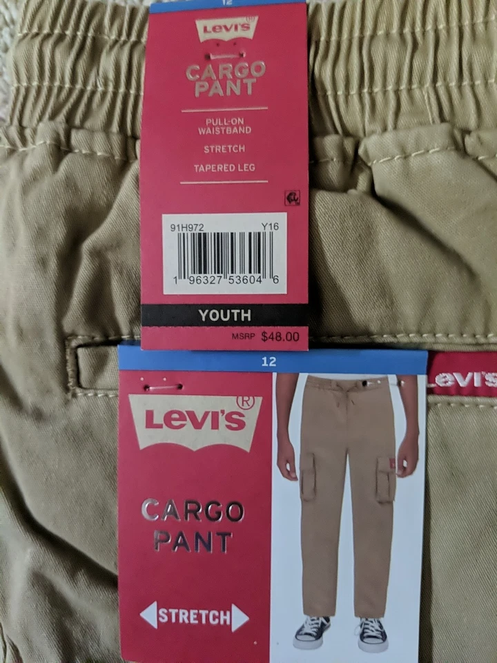 Levi Cargo Pants In Khaki Youth Size 12 With Pockets - Image 2 of 3