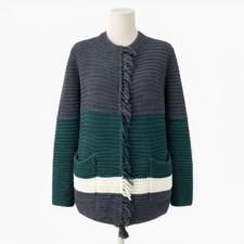 Madewell Wool Alpaca Colorblock Fringe Cardigan Sweater Jacket Pin Closure XS