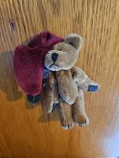 Vintage Jointed Miniature Bear T. F. Wuzzies Brown W/ Red Santa Hat 3 1/4" Tall