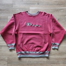 Vintage 90s Champion Reverse Weave Sweatshirt Size L Pink Gray Embroidered Logo