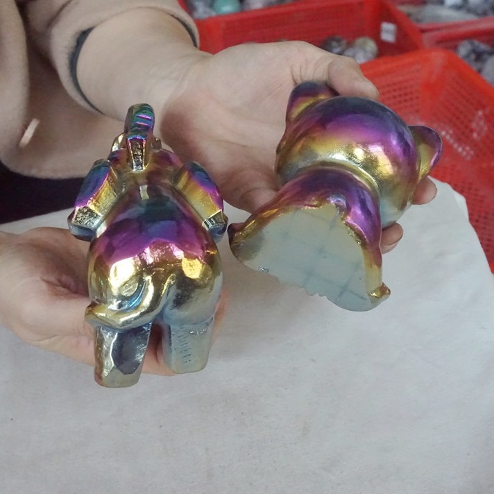 10.4LB 6Pcs Rainbow Aqua Aura Jasper Crystal Wolf Fox Elephant Titanium ...