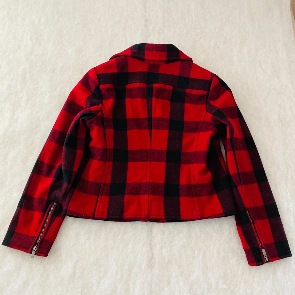 A.N.A. A New Approach Red & Black Buffalo Plaid Asymmetrical Moto Jacket Sz XL - Image 2 of 4
