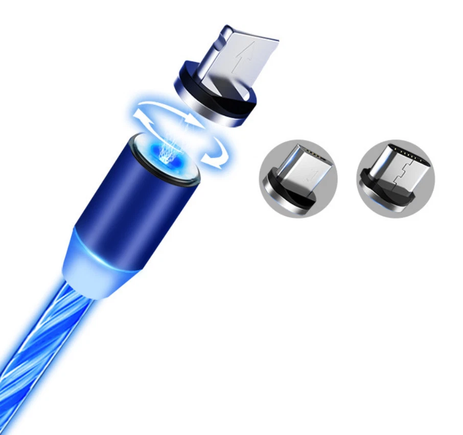 Cable de carga LED magnético tipo C transmisor de luz que fluye para iPhone Android Foto 4 de 4