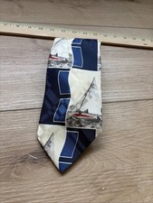 Polo Ralph Lauren Silk Necktie Sailboat Ship Nautical Blue Made in USA VTG