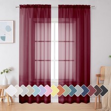 Simplebrand Red Sheer Curtains 84 Inches 42"W x 84"L Pack of 2 , Burgundy