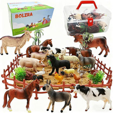 Farm Animal Figurines Playset 53 Pcs Plastic Toys Fences Blocks Kids