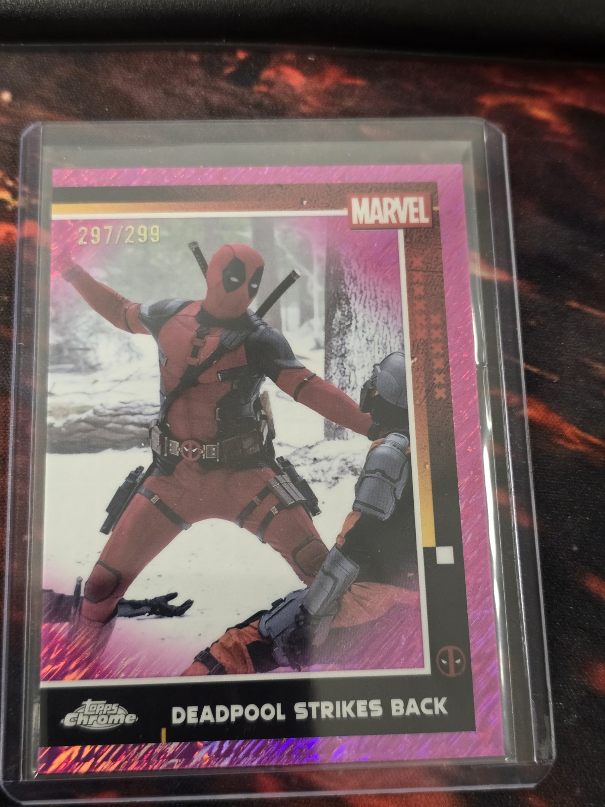 2025 Topps Chrome Deadpool Strikes Back Pink Shimmer Refractor 297/299