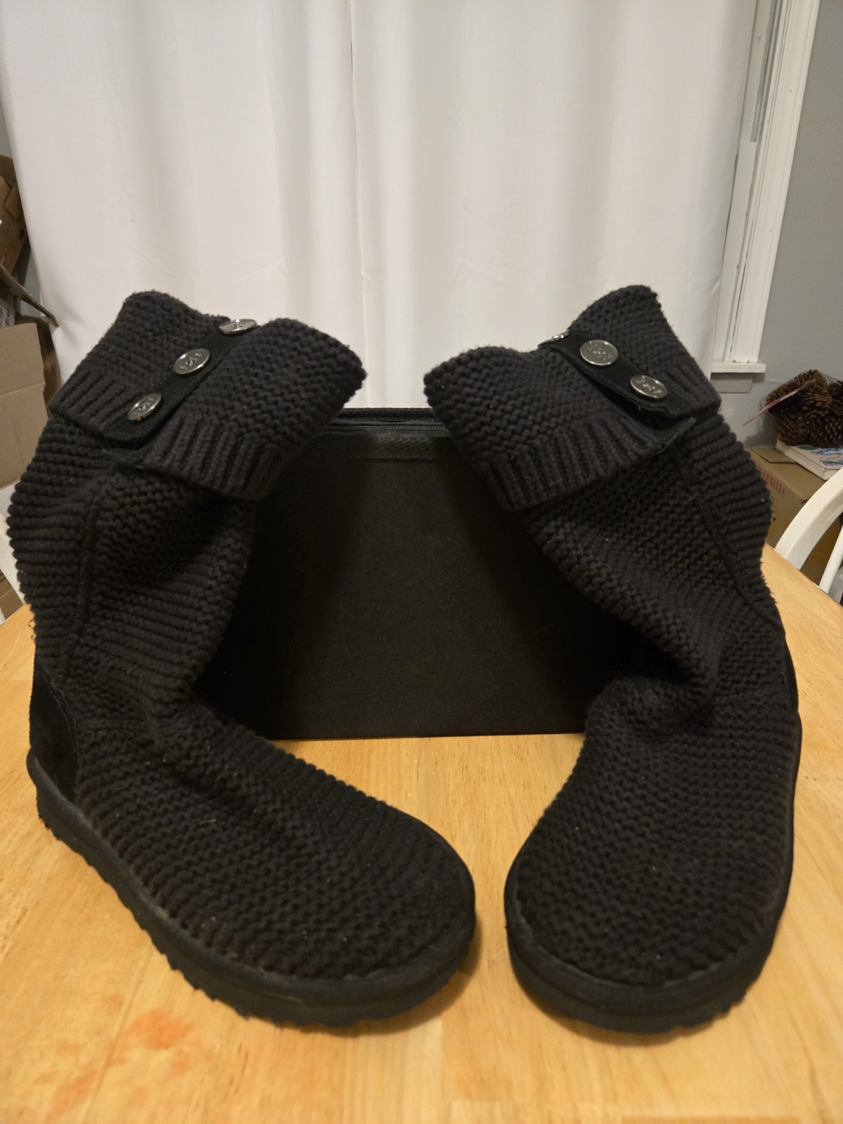 UGG Women’s Classic Cardy Black Wool Knit Tall Boots  - Size 9