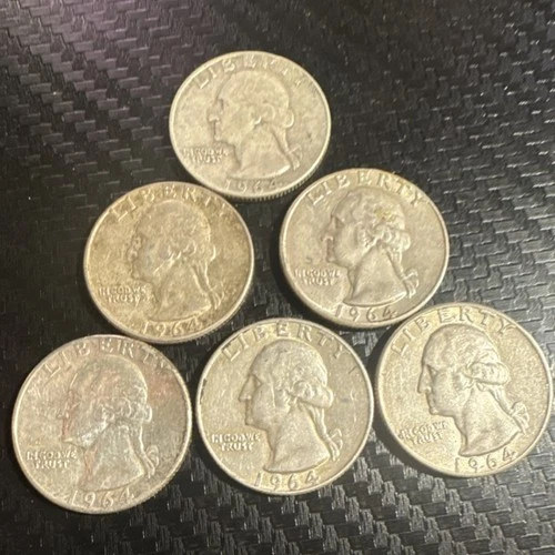 6 1964 Silver Washington Quarters Circulated