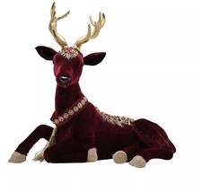 Regal Tidings Red Velvet Sitting Deer Burgandy Christmas Ornament Lightweight