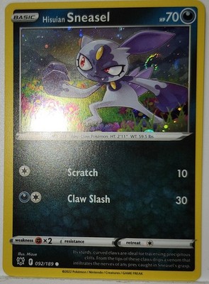 sneasel pokemon card price Fart Swirl 🌀 Hisuian Sneasel 092/189 Cosmos Holo Rare Pokémon TCG  Exclusives