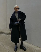 Chartou Oversized Black Single Breasted Wool Coat NWT! XS Xtra-Small