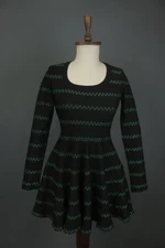 ALAÏA Multi Striped Silk Round Neck Long Sleeve Pullover Fit & Flare Dress Sz S