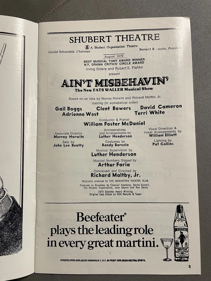 Playbill Ain’t Misbehaving The New Fats Waller Musical Show Agosto 1979 Premio Tony Foto 4 de 4