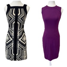 Cue Dresses X2 Vintage Y2K Size AU 6 / US 2 Black/White Printed & Purple Bodycon