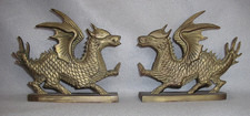 Antique Dragon Bookends Detailed Brass Castin...