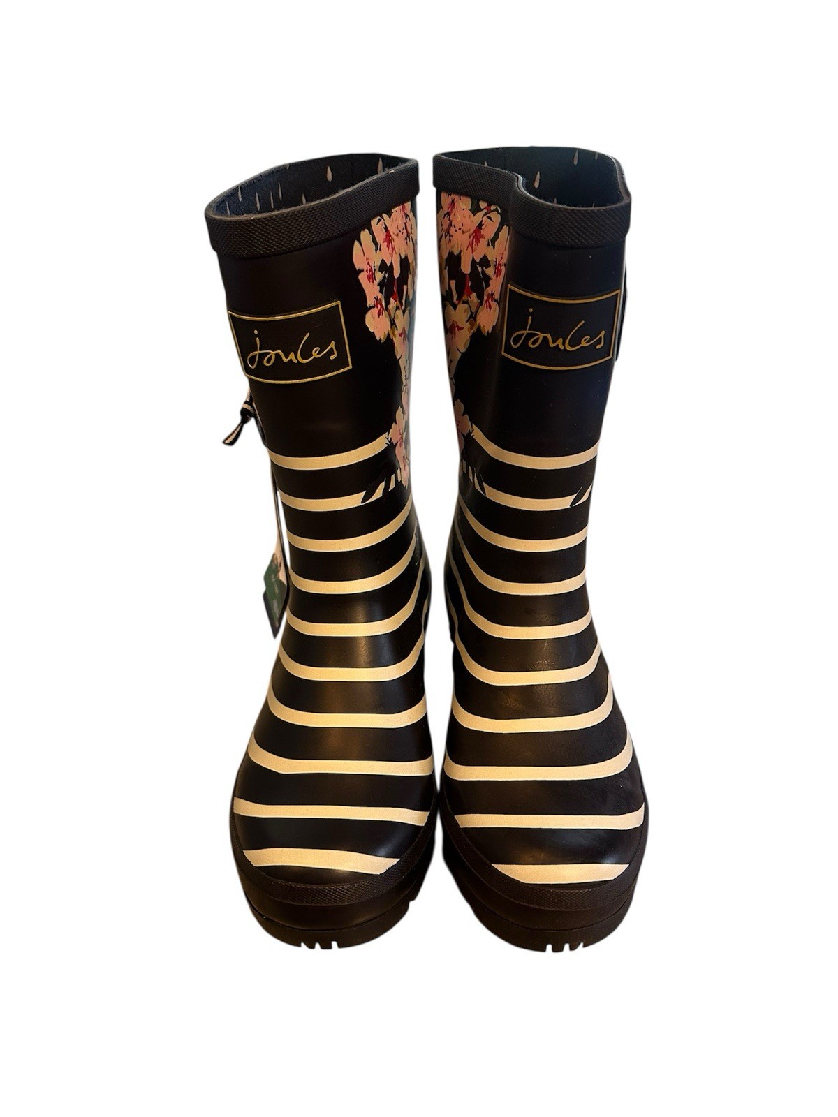 Joules Women's Molly Mid Rain Boot in Navy Floral Stripe Size US 6 NIB image 2