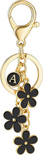 Initial Keychain White/Pink/Black Cute Keychain Girl Purse Charms for Handbag Cu
