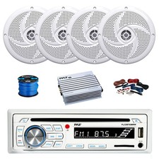 Pyle BT Marine CD Stereo Receiver, Amp w/Kit, 4X 5.25" 180W White Speakers,Wire