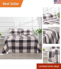Micro Fleece Checkered Bed Sheet Set Queen Size- Ultra-Soft Velvet Plush Bed ...