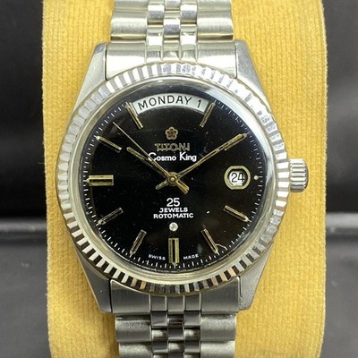 Rare Titoni President Cosmoking Automatic 737-360 Black Dial 1980s Watch Swiss