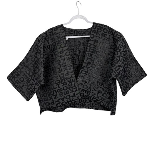 Heydari Avantgarde Alphabet Buchstaben Grafik Crop Kimono Jacke Einheitsgröße grau schwarz - Bild 10 von 12