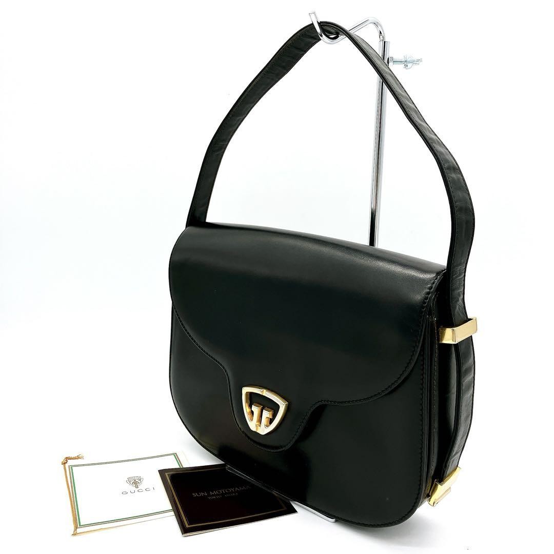 GUCCI GG Leather Shoulder Bag in Black with Hardware Accents