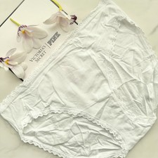 Victoria's Secret Lace-Trim Cotton Smooth High-Leg Brief Panty VS White Size XL