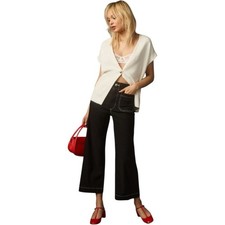 Anthropologie Maeve Colette Cropped Wide Leg Pants Contrast Stitch Edition 26