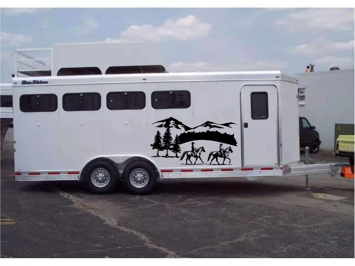 Horses Landscape Border Horse Trailer Truck RV Camper Decal Stickers 22x40 2