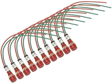 (Pack of 10) Yuco 9mm Miniature LED Indicator Lights Cylindrical Cap YC-9WRT-1