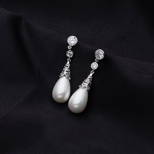Collingwood Shell Pearl Earrings, Princess of Wales Reproduction with 5A CZ - Picture 18 of 24