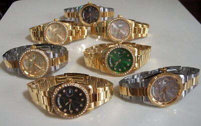 Men's gold or silver finish day & date fashion dress up or casual hip hop watch