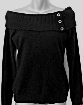 RALPH LAUREN BLACK LABEL BLACK JEWEL ON/OFF SHOULDER CASHMERE SWEATER 