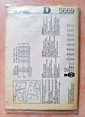 BURDA Modello vintage cucito Cartamodello 5669 Taglia 8-16 - Foto 2 di 2