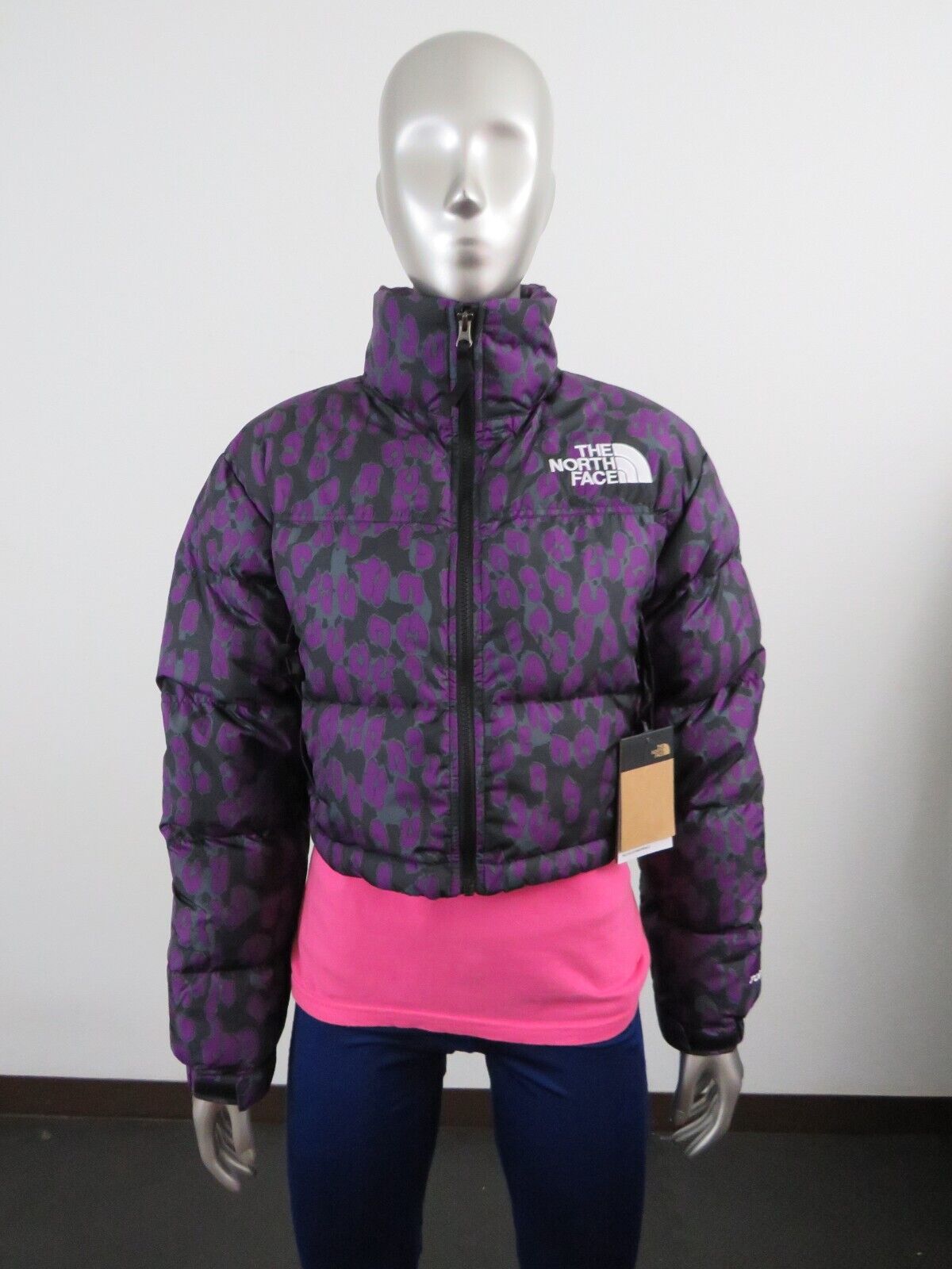 Womens North Face Printed Nuptse Crop 700-Down Jacket Purple Leopard | eBay