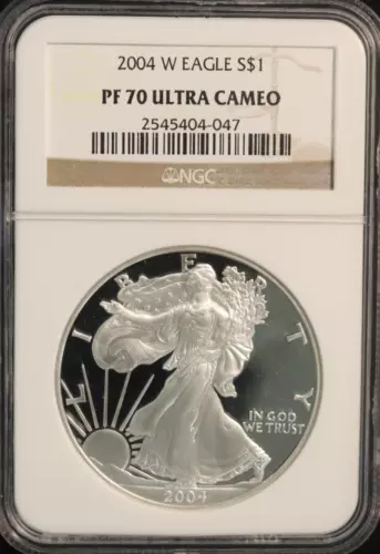 2004 W $1 Proof Silver Eagle PF70 Ultra Cameo NGC Brown Label - ATTRACTIVE COIN!