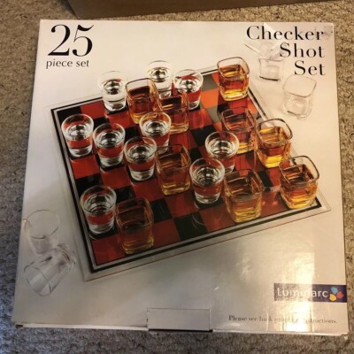 Luminarc 25 Piece Shot Glass Set with Checker Board   Party Game Set Barware Gif